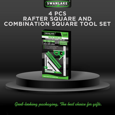 SWANLAKE 4-piece rafter and combination square tool set with ruler and spirit level for woodworking