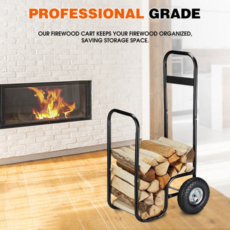 HORUSDY heavy-duty firewood cart with 150kg load capacity, sturdy frame, and large rubber wheels, perfect for transporting wood