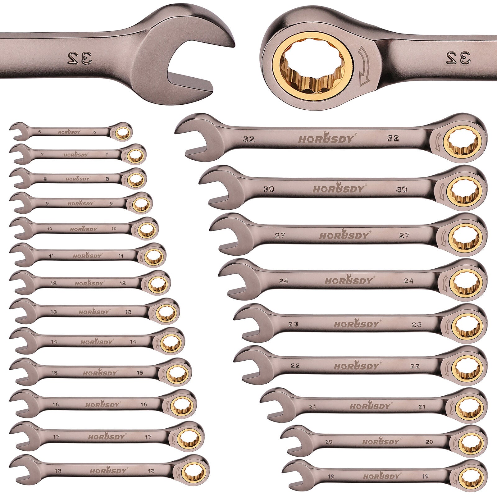 HORUSDY 6-32MM Ratchet Spanner Nickel Plating Ratcheting Spanners Metric Wrench