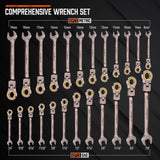HORUSDY 24Pc Flexible Ratchet Spanner Combination Set SAE and Metric Spanners Nickle Plate CRV