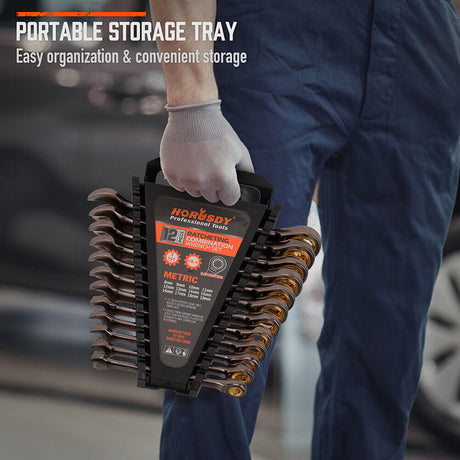 HORUSDY Metric Ratchet Spanner Set Nickel Plated Ratchet Spanners