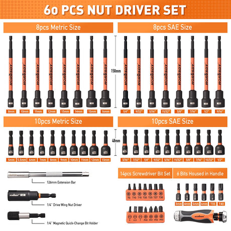 HORUSDY 60-Piece Magnetic Nut Driver Set with CR-V Steel and Storage Case