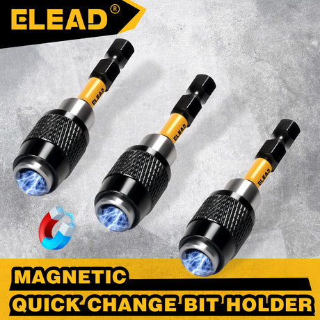 ELEAD 3-piece magnetic bit holder set with 1/4” hex shank, quick-release design, strong magnetism and S2 steel for drills and drivers