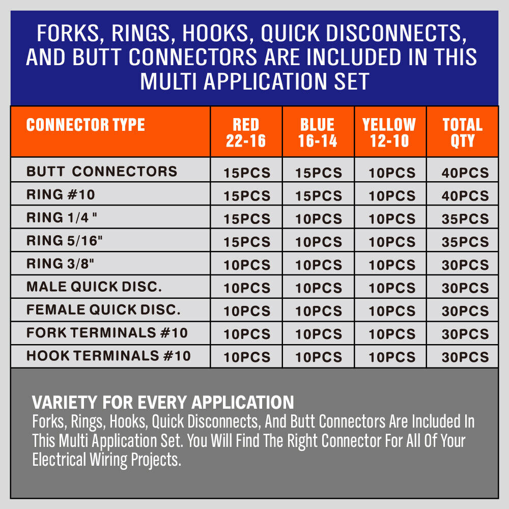 300Pc Heat Shrink Wire Crimp Connector Wire Cable Terminals Ring Fork Spade Butt