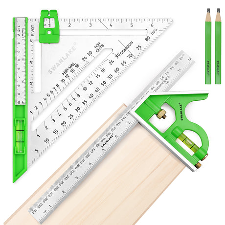 SWANLAKE 4-piece rafter and combination square tool set with ruler and spirit level for woodworking