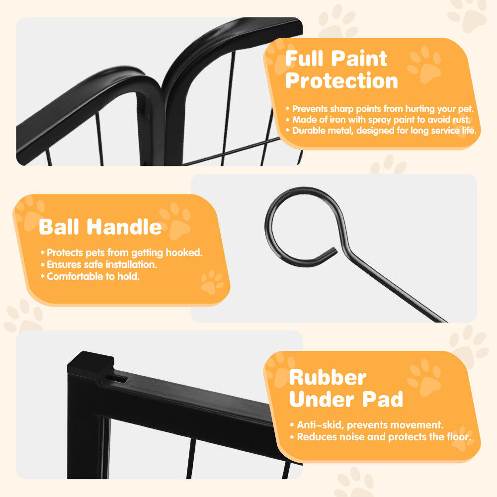 Foldable and adjustable metal pet playpen with 8 panels for indoor and outdoor use, suitable for small to large pets.