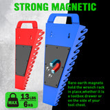 Magnetic wrench organiser set with red and blue 15-slot holders for wall or toolbox mounting, heavy-duty design with strong rare-earth magnets