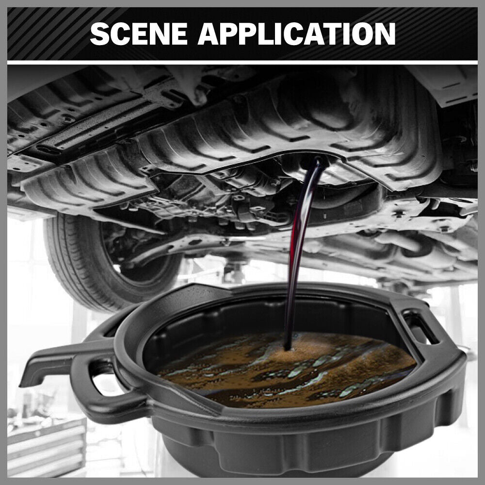 SEDY 15L Oil Change Pan Black with Portable Handle and Anti-Spill Design