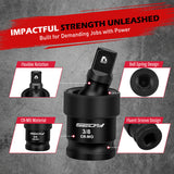 Sedy 3-piece impact universal joint socket set with 1/4", 3/8", and 1/2" drives, featuring Cr-Mo steel and 360-degree swivel for tight space access