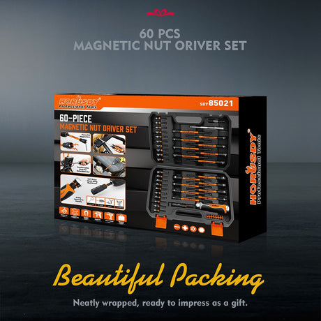 HORUSDY 60-Piece Magnetic Nut Driver Set with CR-V Steel and Storage Case