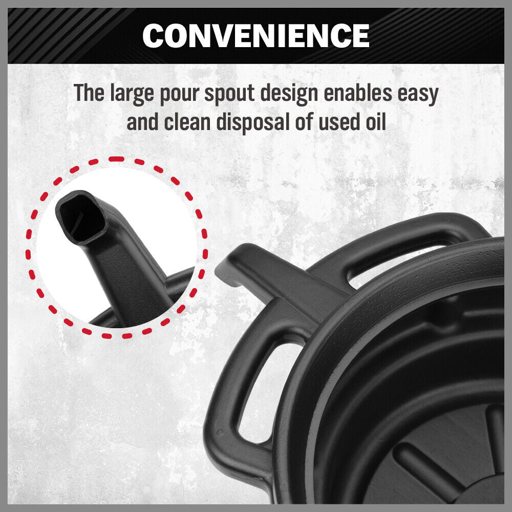 SEDY 15L Oil Change Pan Black with Portable Handle and Anti-Spill Design