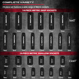 SEDY 64-piece socket and bit wrench set with CR-V steel sockets, universal joint, ratchet handle, and hard carry case for automotive and home tool kits