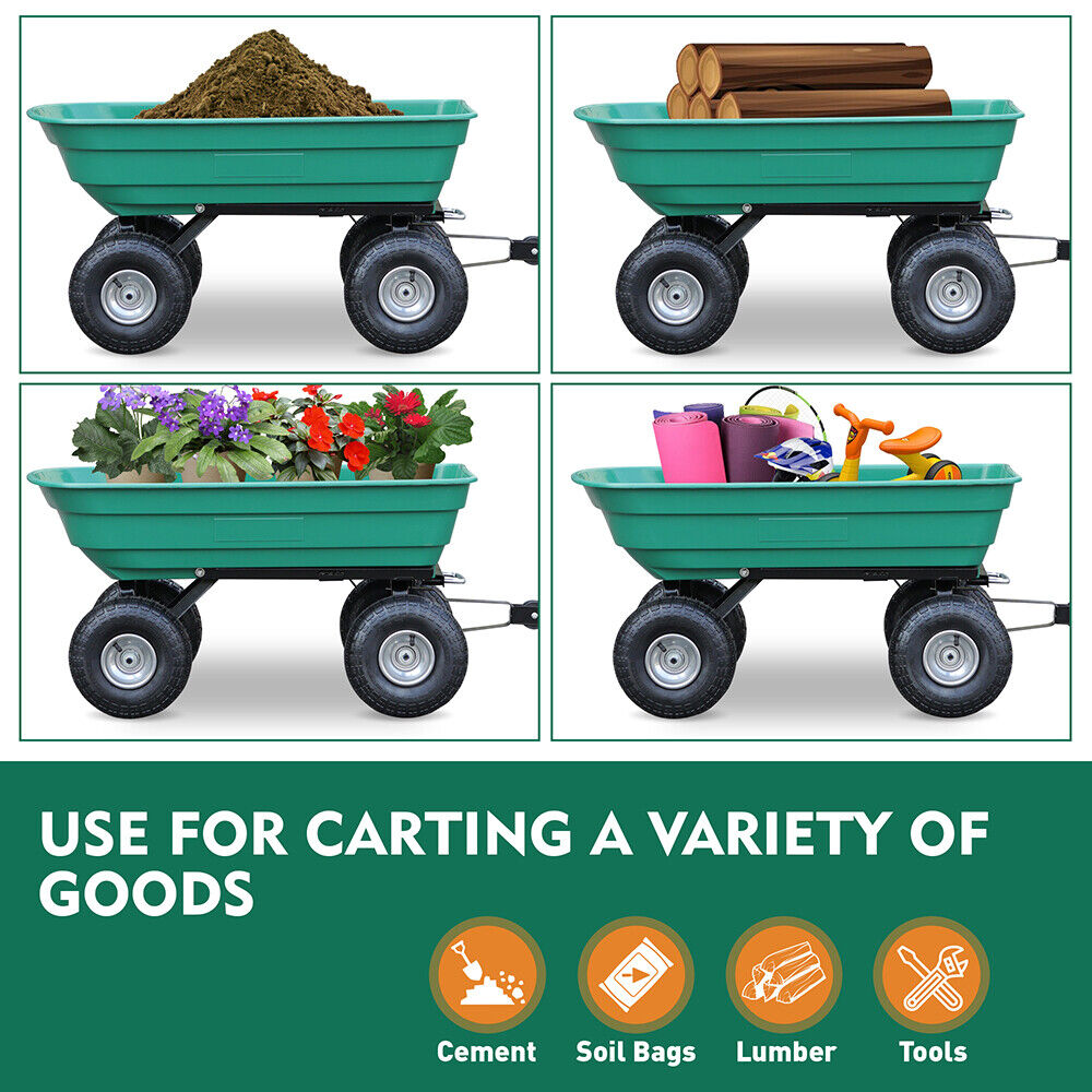 HORUSDY heavy-duty poly pull dump cart with 250kg load capacity, large pneumatic wheels, and easy tipping mechanism for garden and lawn work