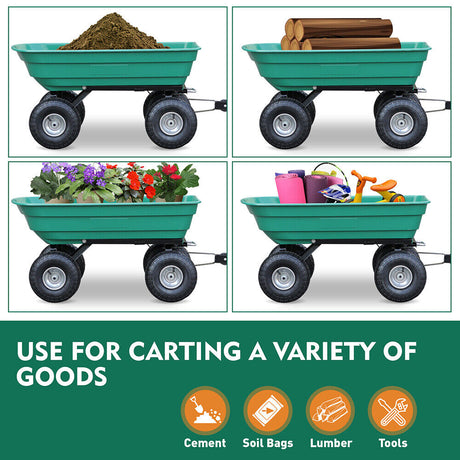 HORUSDY heavy-duty poly pull dump cart with 250kg load capacity, large pneumatic wheels, and easy tipping mechanism for garden and lawn work