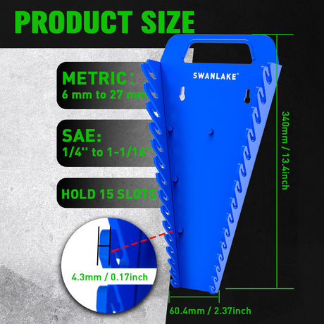 Set of four SWANLAKE magnetic wrench organisers with 15 slots each in red and blue, heavy-duty holders with strong magnets for wall or toolbox use
