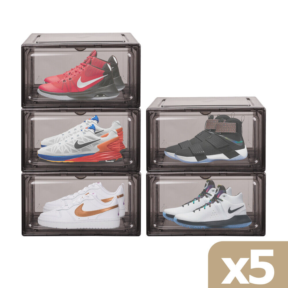 HORUSDY Transparent Black Acrylic Shoe Boxes for Sneaker Display and Storage, Stackable Design with Magnetic Closure