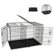 Foldable 24-inch dog cage with 3 doors, divider panel, leak-proof plastic tray, sturdy metal frame, and portable design for safe and comfortable pet housing.