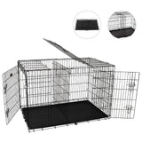 Foldable 24-inch dog cage with 3 doors, divider panel, leak-proof plastic tray, sturdy metal frame, and portable design for safe and comfortable pet housing.