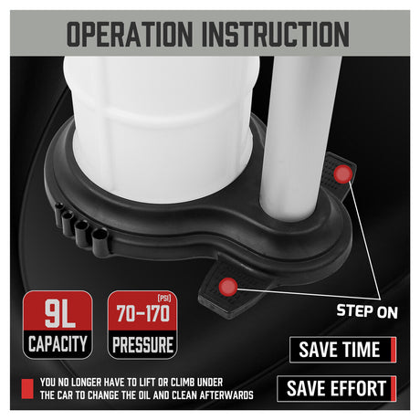 HORUSDY 9L oil extractor pump with hand pump, polypropylene tank and multiple hose sizes for engine oil, brake fluid and vehicle fluid extraction