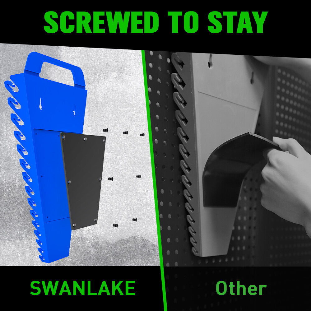 Set of four SWANLAKE magnetic wrench organisers with 15 slots each in red and blue, heavy-duty holders with strong magnets for wall or toolbox use