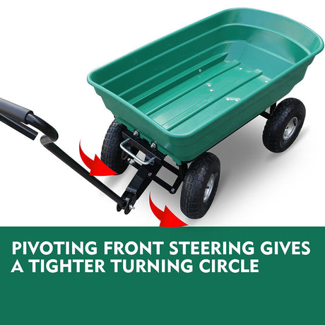 HORUSDY heavy-duty poly pull dump cart with 250kg load capacity, large pneumatic wheels, and easy tipping mechanism for garden and lawn work