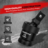 Sedy 3-piece impact universal joint socket set with 1/4", 3/8", and 1/2" drives, featuring Cr-Mo steel and 360-degree swivel for tight space access