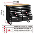 Heavy-duty HORUSDY tool chest cabinet with 42/46-inch width, 8/9 spacious drawers, wooden worktop, and lockable wheels for organized and mobile tool storage