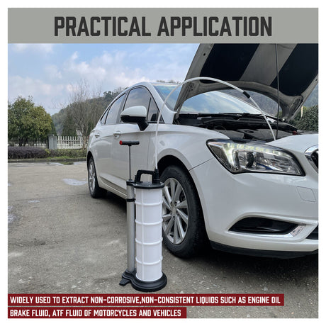 HORUSDY 9L oil extractor pump with hand pump, polypropylene tank and multiple hose sizes for engine oil, brake fluid and vehicle fluid extraction