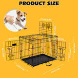 Foldable 24-inch dog cage with 3 doors, divider panel, leak-proof plastic tray, sturdy metal frame, and portable design for safe and comfortable pet housing.
