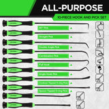 Set of 10 SWANLAKE precision mini hooks and picks with non-slip handles for automotive repair and crafting