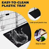 Foldable 24-inch dog cage with 3 doors, divider panel, leak-proof plastic tray, sturdy metal frame, and portable design for safe and comfortable pet housing.
