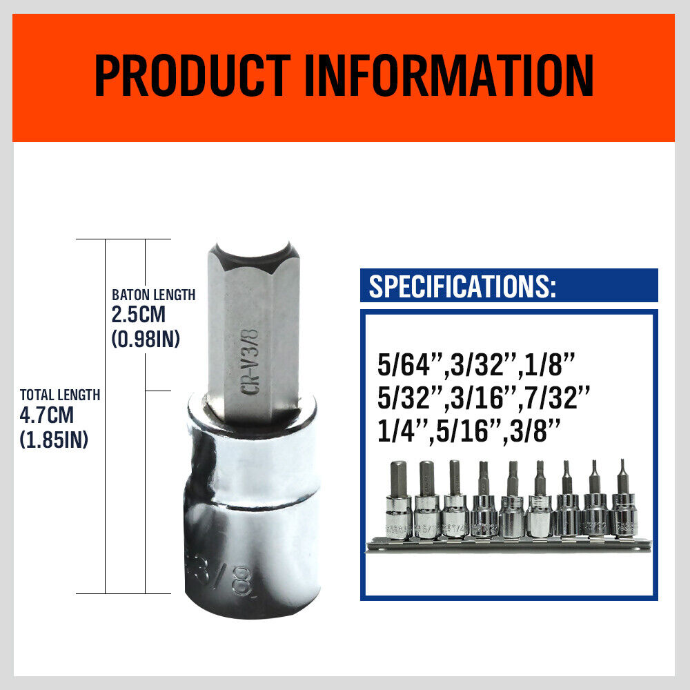 Close-up of HORUSDY SAE Hex Bit Sockets with Holding Function and Size Markings