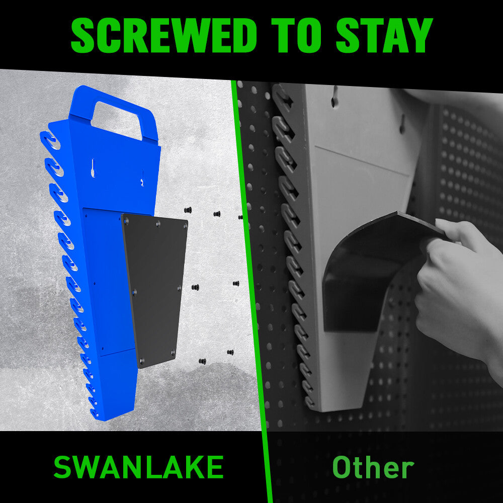 Magnetic wrench organiser set with red and blue 15-slot holders for wall or toolbox mounting, heavy-duty design with strong rare-earth magnets