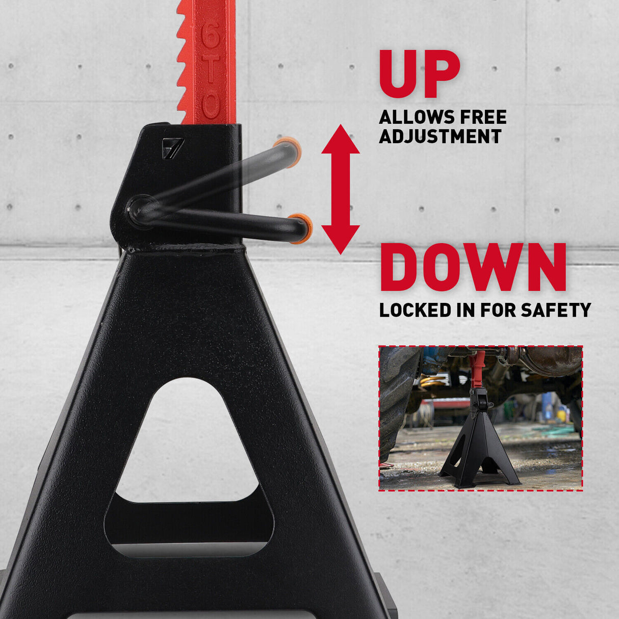 Horusdy 6-Ton car jack stand with double safety locking system, heavy-duty vehicle support, adjustable height