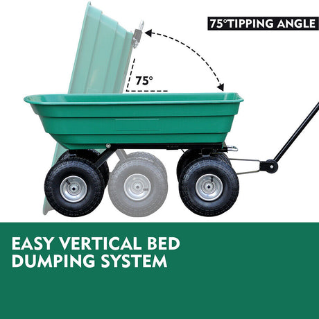 HORUSDY heavy-duty poly pull dump cart with 250kg load capacity, large pneumatic wheels, and easy tipping mechanism for garden and lawn work