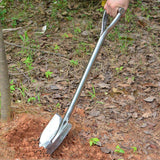 Durable stainless steel shovel for digging and gardening, with a comfortable handle and efficient digging capability, ideal for outdoor and landscaping tasks
