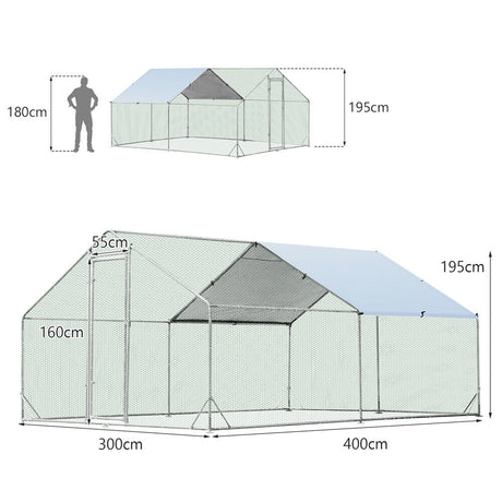 Sturdy walk-in chicken coop with hexagonal mesh and oxford cover, available in sizes 3x2m, 3x4m, 3x6m, providing safe and comfortable shelter for various poultry.