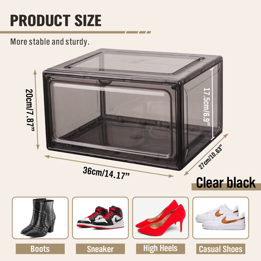 HORUSDY Transparent Black Acrylic Shoe Boxes for Sneaker Display and Storage, Stackable Design with Magnetic Closure