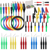 SWANLAKE 43-piece back probe test lead kit with silicone wires, multicolour probe pins, alligator clips, and banana plug connectors for diagnostic testing.