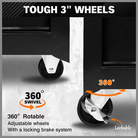 Heavy duty 7-drawer tool box chest with lockable storage cabinet in black, blue, and grey options