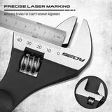 13-piece adjustable wrench set with heavy-duty Cr-V steel, laser-etched scale, rust-resistant finish, and crowbar design.