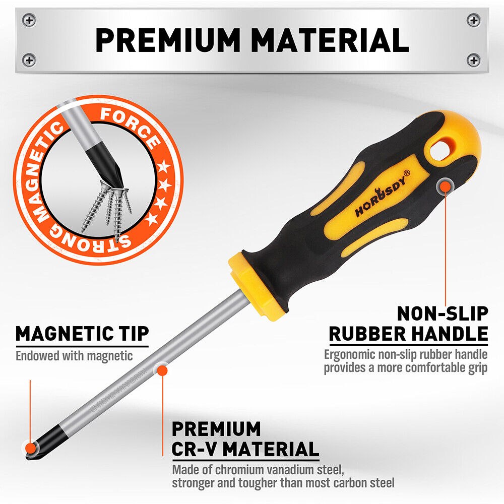 HORUSDY 13Pcs Magnetic Screwdriver Set Phillips Flat Head Tips Automotive Hook