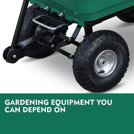 HORUSDY heavy-duty poly pull dump cart with 250kg load capacity, large pneumatic wheels, and easy tipping mechanism for garden and lawn work