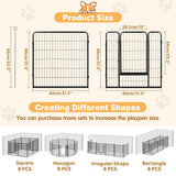 Foldable and adjustable metal pet playpen with 8 panels for indoor and outdoor use, suitable for small to large pets.