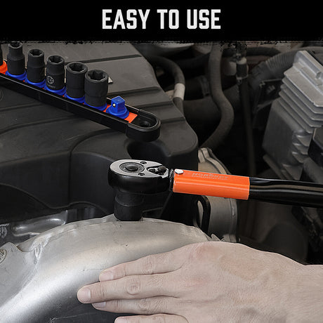 HORUSDY 13-piece female external star socket set with E4–E20 sizes, 2 drive adapters, durable CR-V steel construction and quick-release storage rack