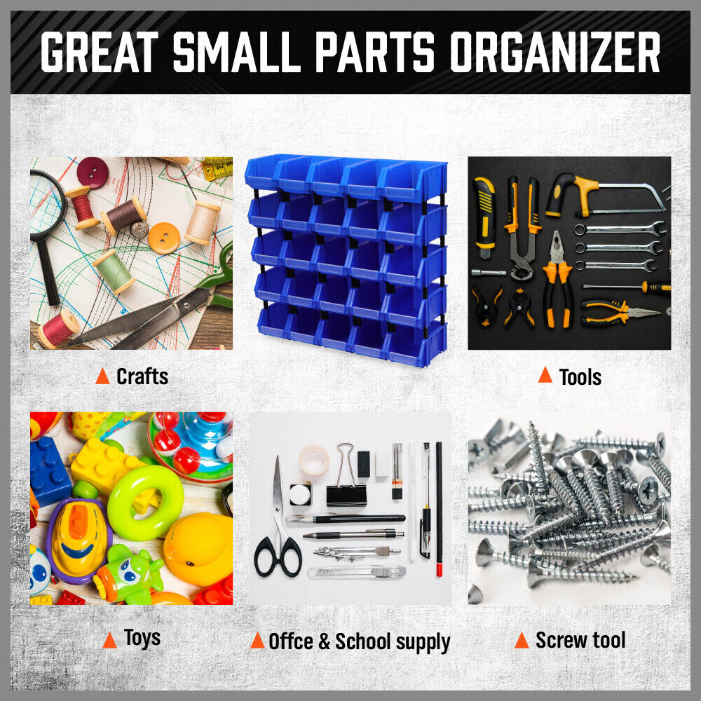 Versatile HORUSDY Storage Bins in 3 Sizes, Stackable and Detachable for Organizing Tools and Small Parts in Workshops and Garages