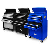 Heavy duty 7-drawer tool box chest with lockable storage cabinet in black, blue, and grey options