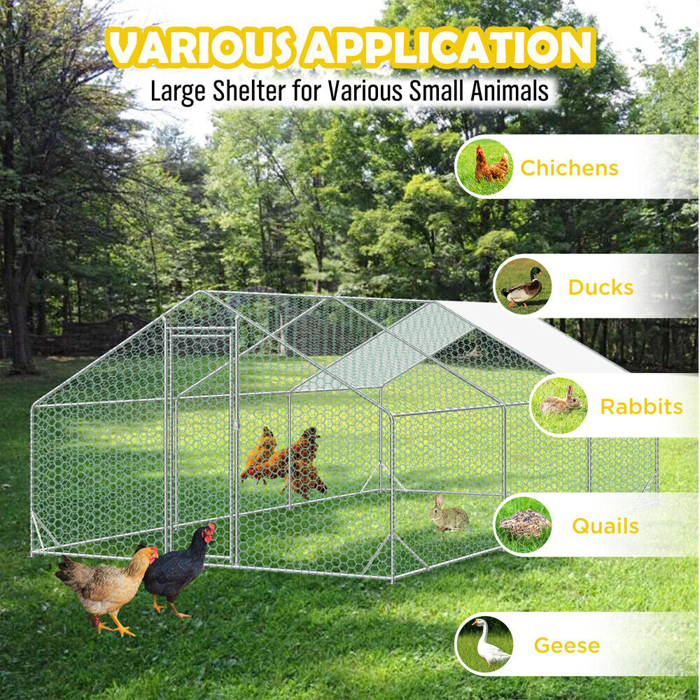 Sturdy walk-in chicken coop with hexagonal mesh and oxford cover, available in sizes 3x2m, 3x4m, 3x6m, providing safe and comfortable shelter for various poultry.
