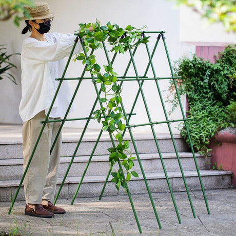 Bundle of 12 green coated metal garden stakes, 16mm diameter, available in 150cm and 180cm lengths for plant support