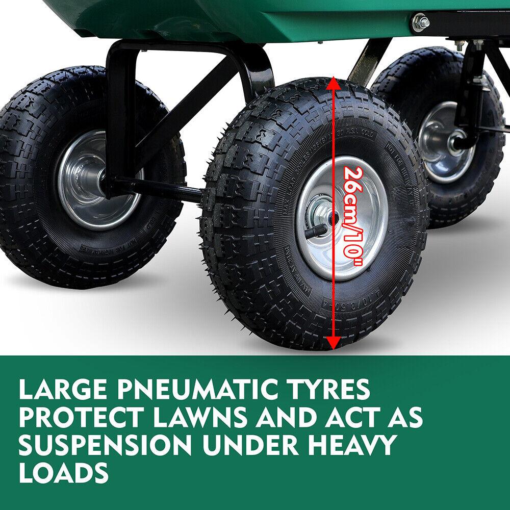 HORUSDY heavy-duty poly pull dump cart with 250kg load capacity, large pneumatic wheels, and easy tipping mechanism for garden and lawn work